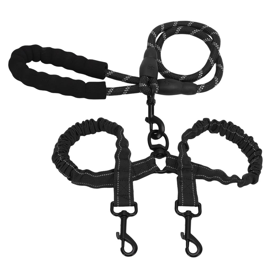 Dual Dog Leash Anti Tangling 360 degrees    Joint Shock Absorbing Night Reflective Double Ended   Pet Leash