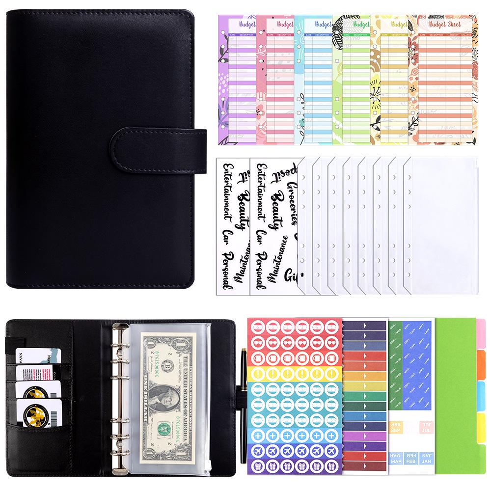 A6 Macaron PU Leather Zipper Budget Notebook with Detachable Loose-Leaf Pages