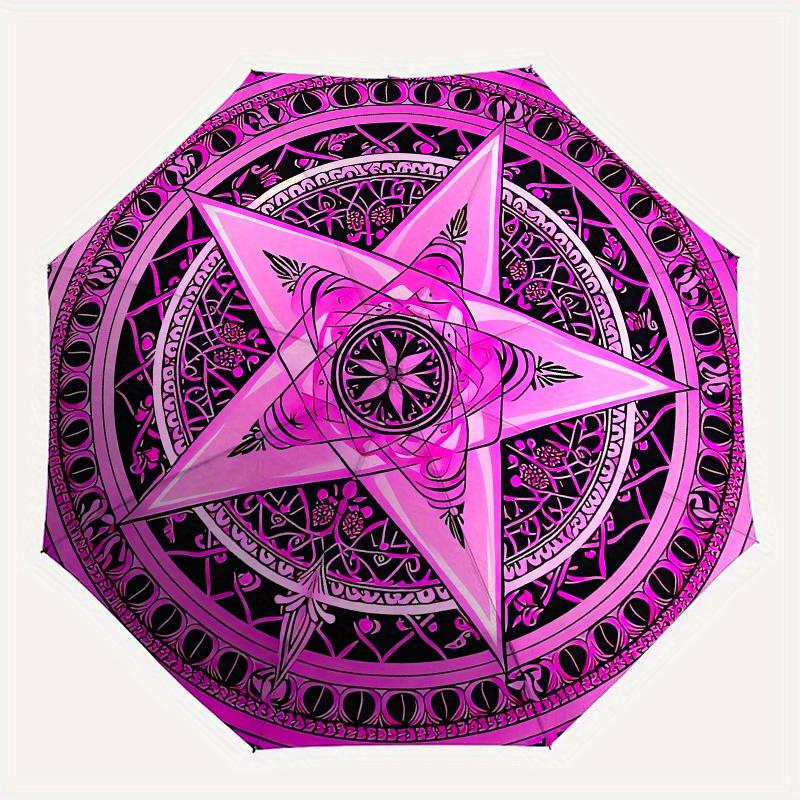 Star Mandala Automatic Folding Umbrella 8 Ribs, Durable Iron Frame, Bright Color Pattern Compact Travel Umbrella, Suitable for Outdoor, Bea