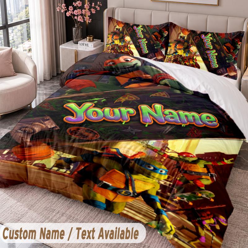 Custom Name Text 3Pcs Bedding Set Teenage Mutant Ninja Turtles Duvet Cover And Two Pillowcases