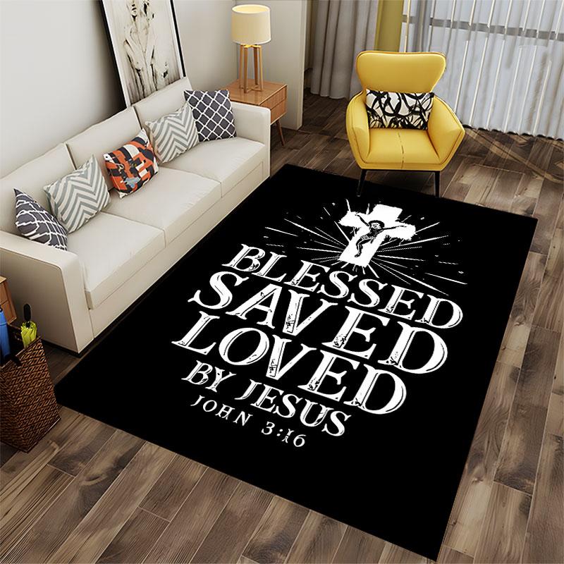 Blessed Saved Loved Design Suitable As a Non-slip Mat for the Living Room or Bedroom Sofa