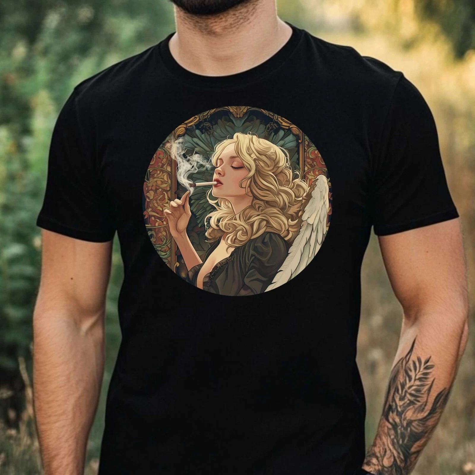 T-Shirt Herren Engel Raucht Motiv Baumwolle Größe XS bis 5XL L
