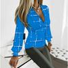 Women Plus Size V Neck Long Sleeve Blouse Vertical Stripe Print Puff Sleeve Casual Office Daily Top