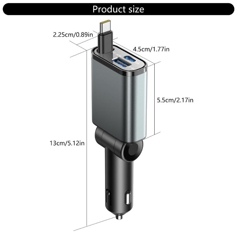 Very Small Retractable USB C Car Chargers 45W 3 In 1 Adapter High Speed Vehicle Chargers Small Car Chargers for Locate