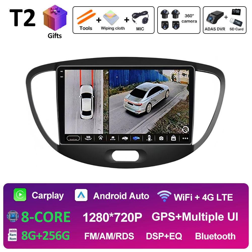 For Hyundai I10 2007 2008 2009 2010 - 2013 Android 14 Wireless Carplay GPS Navigation QLED IPS Screen Bluetooth WIFI Accessories