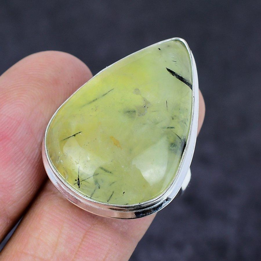 Natural Prehnite Gemstone Handmade 925 Sterling Silver Jewelry Ring Size 8 N3q33