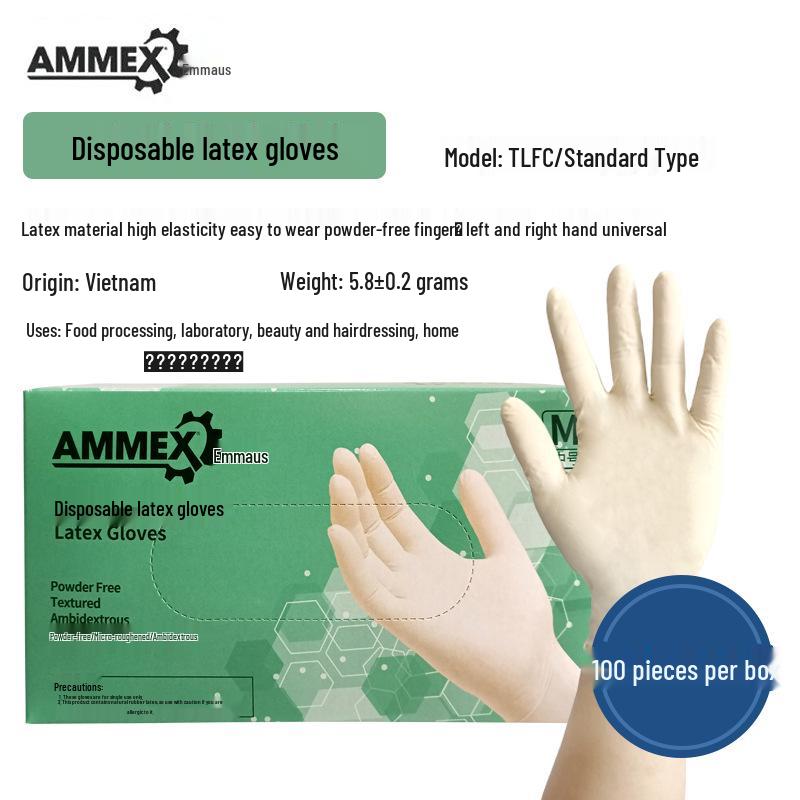 Hermes TLFC Standard Disposable Latex Hand Protection Gloves Medium M - 100 pcs/box