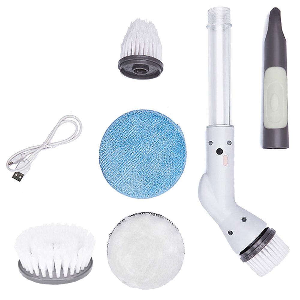 

Электрический вращающийся очиститель Электрическая вращающаяся щетка с 6 сменными насадками Щеточные скрубберы для душа Ручной инструмент для чистки пола CHINA белый