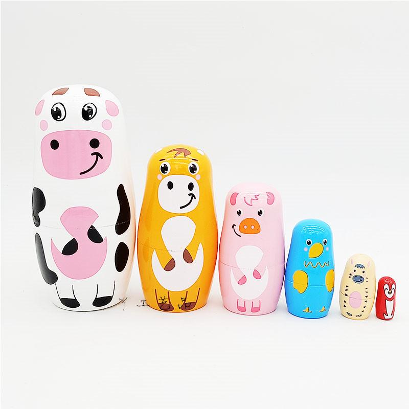 Six-Layer Cow Matryoshka Doll - Animal Christmas Birthday Gift, Wooden Ornament, Teaching Aid for Kindergarten.
