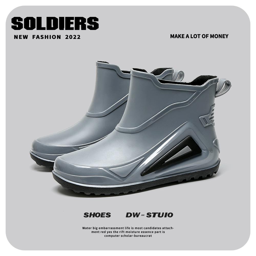 Mechanical wind and rain shoes men's summer waterproof and non-slip rain boots trendy medium tube thick-soled takeaway rider car wash