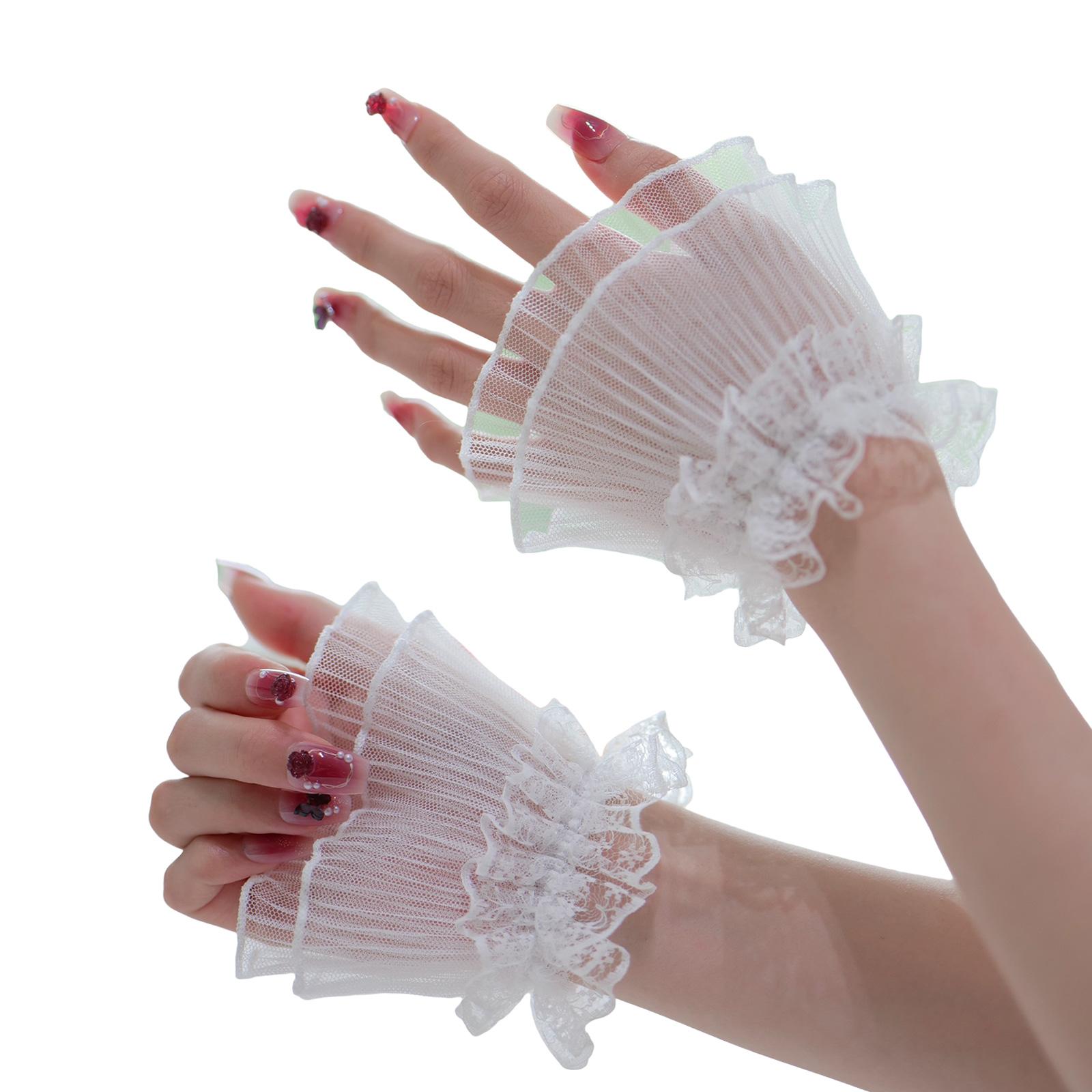 

Кружевная отделка Двухслойные тюлевые нарукавники Элегантный свадебный аксессуар для фотосессии белый