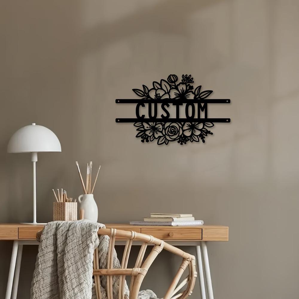 1pc Personalized Blossom Metal Wall Sculpture, Custom Floral Tree Sign, Rustic Flower Decor for Lounge & Office, Metal Art with Custom Name.