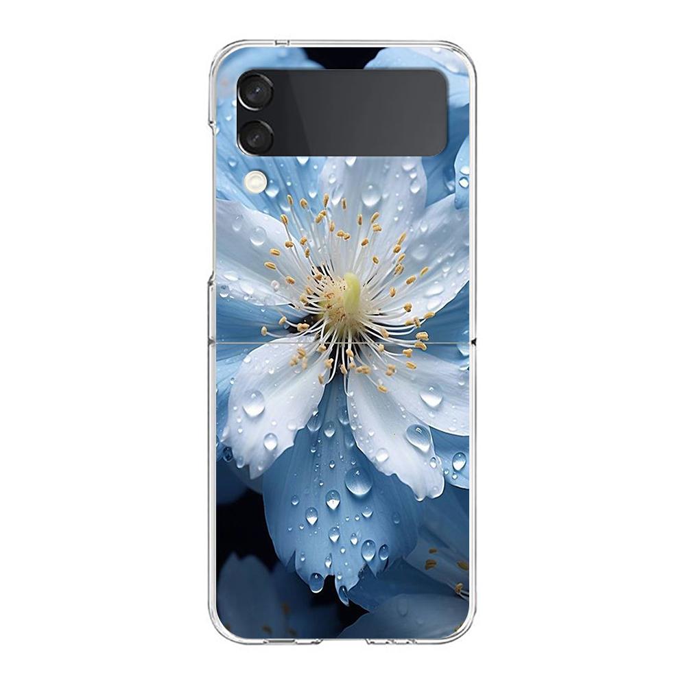 Phone Case For Samsung Galaxy Z Flip 3 4 5 Hard Folding Clear PC Bumper Beauty Flowers Leaves For Samsung Z Flip 6 Back Cover