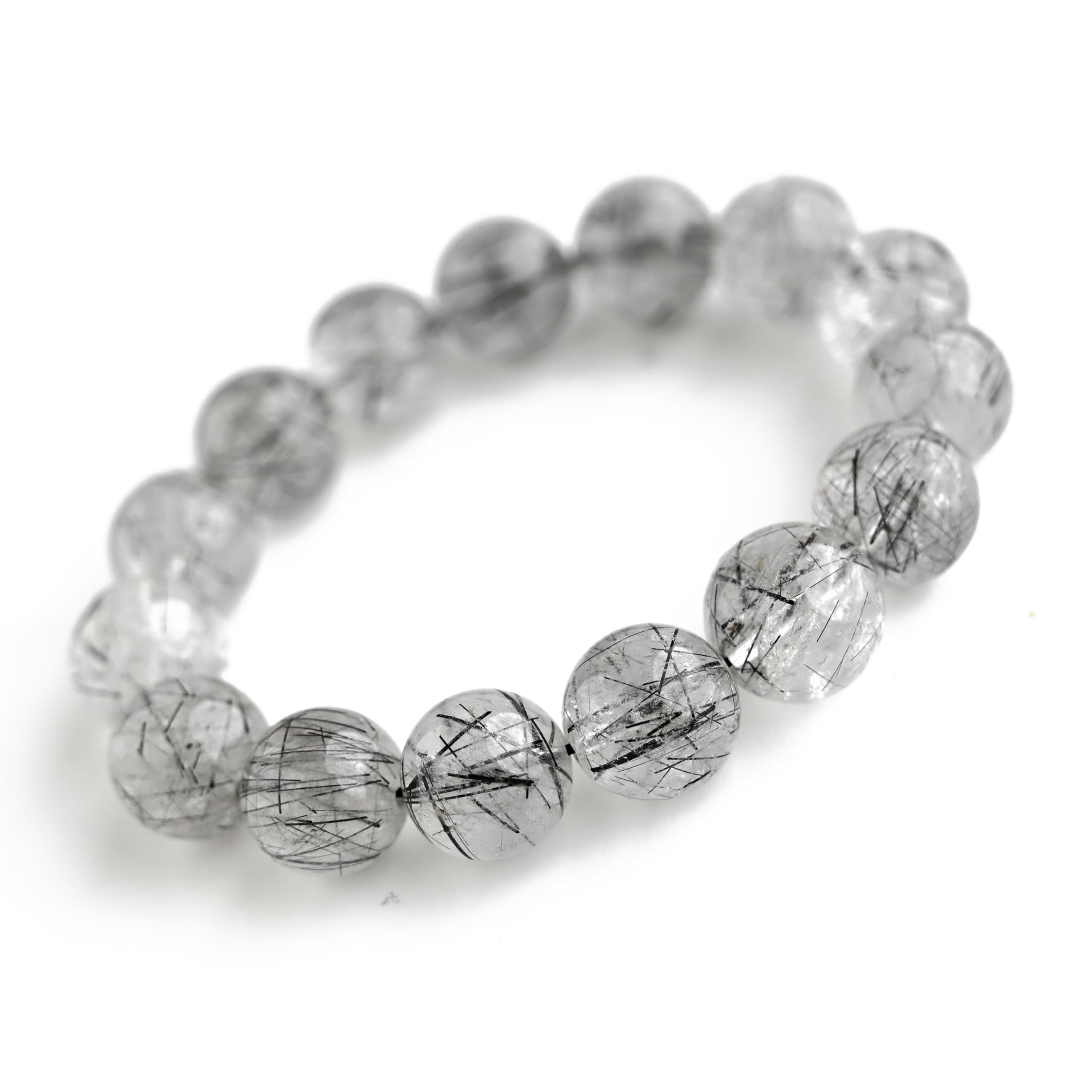 

Black Rutilated Quartz Bracelet Tourmaline in 14mm 17cm Wrist Limited Natural Power Prayer Good Luck Feng Shui [Eigado] (Black Quartz) Stone, Size, чорний