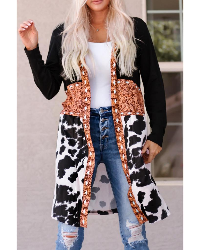 Azura Exchange Cow Patchwork Open Front Cardigan