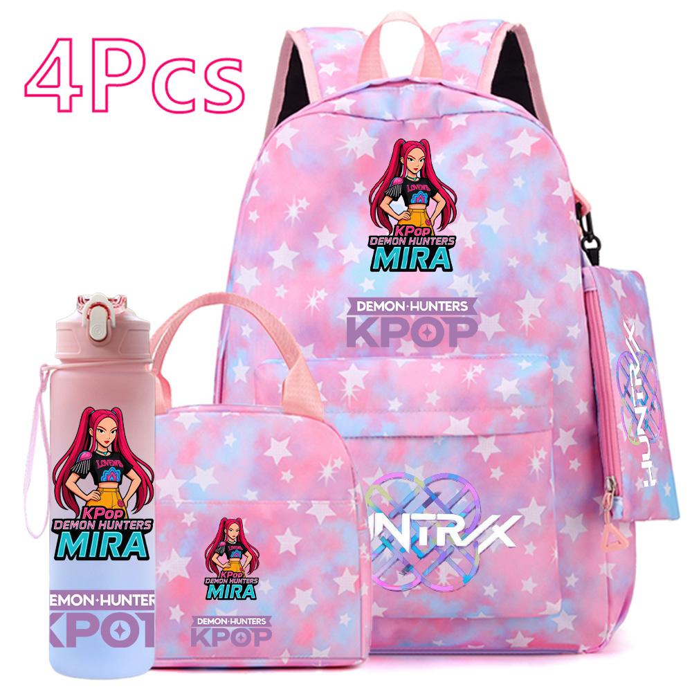 4Pcs/set KPOP Printed Backpack Handbag Pencil Case Withh 750Ml Water Bottler for Teenager Boy Girl Large Capacity Bookbag Schoolbag Drinking Cup