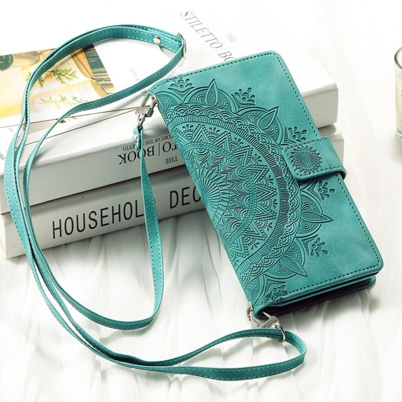 Lanyard Flip Leather Phone Case for iPhone 17 Pro Max 16 Plus 15 14 13 12 11 X XS XR Samsung S25 Ultra S24 FE S23 S22 S21 A17 Zipper Wallet Card Cover