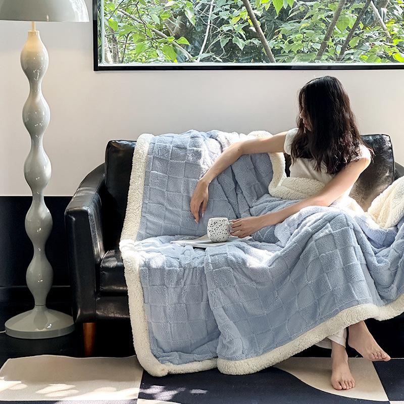 Wollplaid Plüsch Schachbrett Verdickte Bettdecken für Kinder Erwachsene Herbst Sommer Klimaanlage Nickerchen Decke Bezug