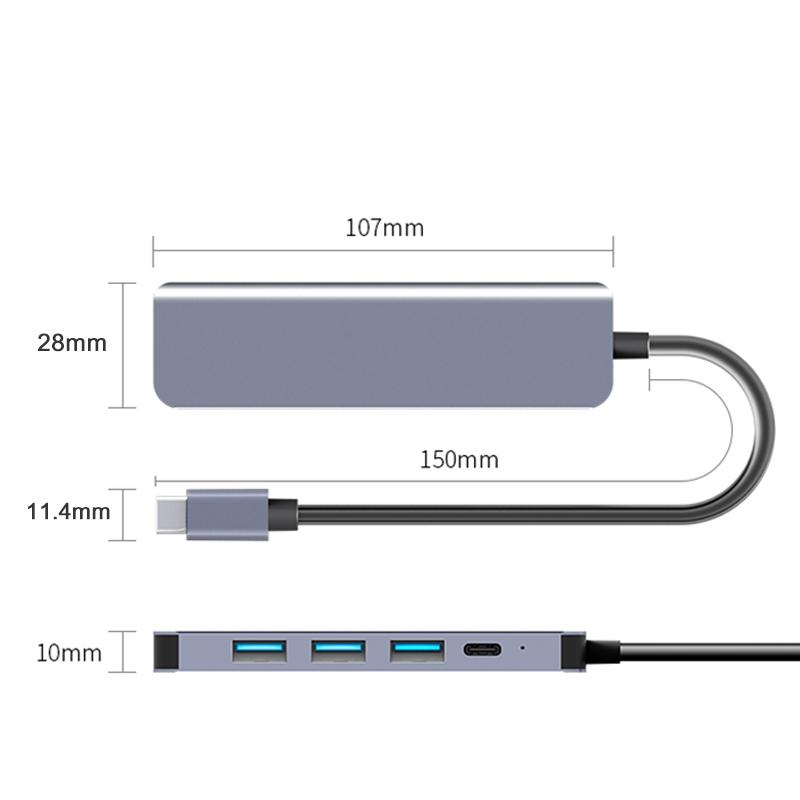 USB3.0 Type-C 4K 60Hz PD 60W Metal 5-in-1 Hub with Charging Ports for Mobile Phones-in Stock