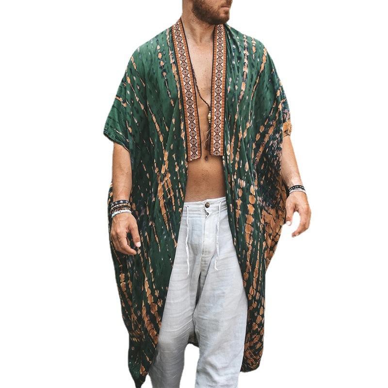2026 Zomer Herenmode Bedrukte Cape Jas Casual Strand Zonbescherming Shirt Lichtgewicht Buitenlos Streetwear Jack