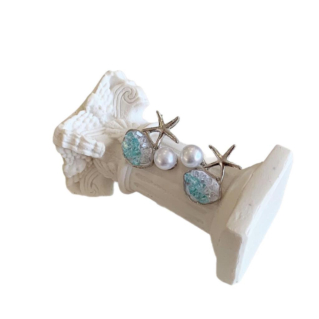 Starfish Crushed Ice Blue Pearl Earrings: Fashionable Seaside Vacation Ear Cuff, Light Luxury, High-End Versatile Design.