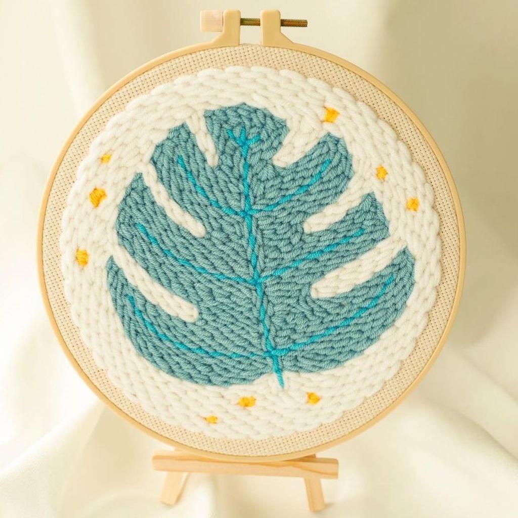 Russian DIY Punch Needle Embroidery Kit: Includes Yarn, Needle, Latch Hook, & Hoop for Knitting & Ornament Crafting