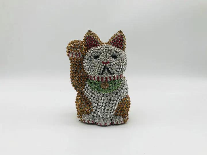 

Boutique De FGG Fortune Luck Cat Shape Women Crystal Clutch Evening Purses Bag Ladies Party Dinner Minaudiere Handbag Mini Clutch