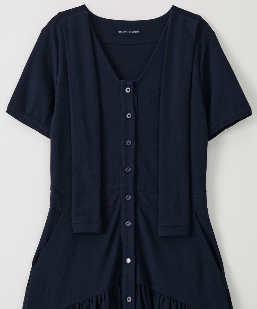 Salon De Yon Shawl Layered Long Dress_ Navy
