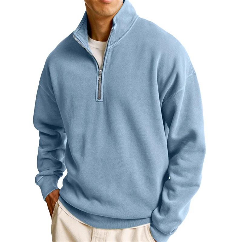 Men's Casual Half Zip Stand Collar Sweatshirt Solid Color Pullover For Daily Wear