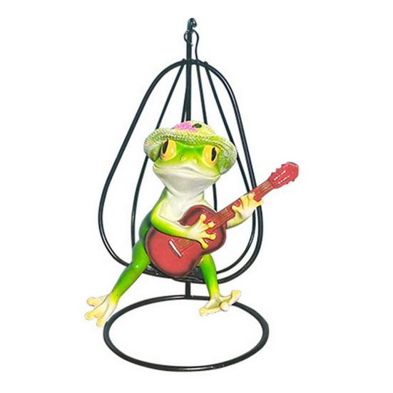

Guitar Player Frog Figurine Frog Playing Guitar in Swing Chair Ornament Cute Straw Hat Frog Sculpture for Home Garden Balcony Planter Decor Frog