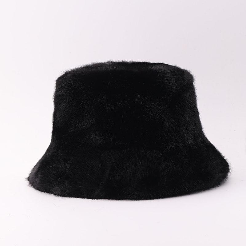 Winter solid color plush bucket hat European and American simple thickened thermal basin hat