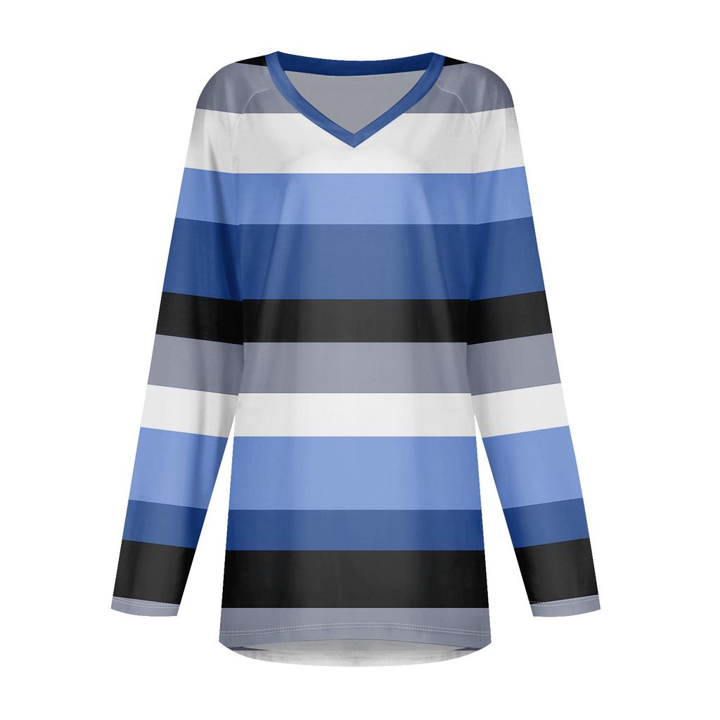 Women's  And Winter Long Sleeved V-neck Printing Casual Long Loose T-shirt Top