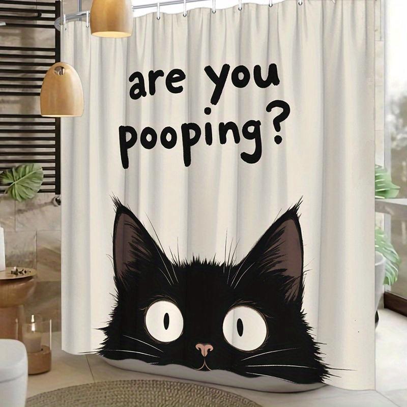 

Humorous Black Cat Shit Shower Curtain Big Eyes Modern Design, 12 Hooks, Bathroom Decoration, Cat Lover Gift Shower Curtain W60H190(CM)-1 Pcs