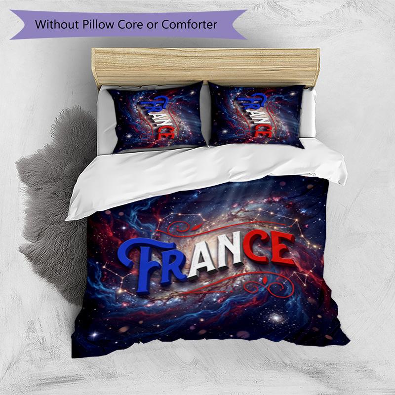 Set Biancheria da Letto Stampata France Football 3 Pezzi Set Copriletto Accogliente Traspirante come Regalo per Inaugurazione Casa Vacanze
