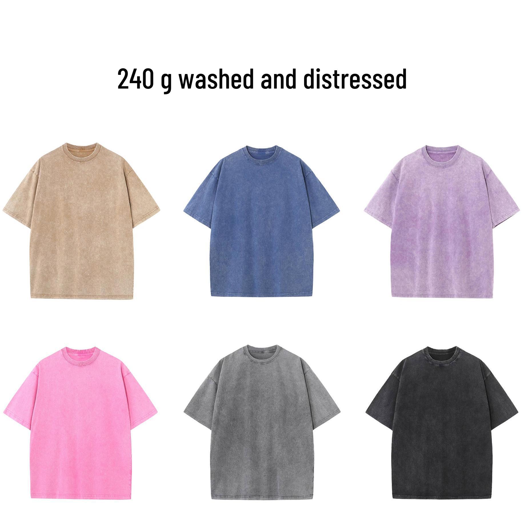 

2024 Vintage Washed Distressed Short Sleeve Tee - 240g 3XL фіолетовий