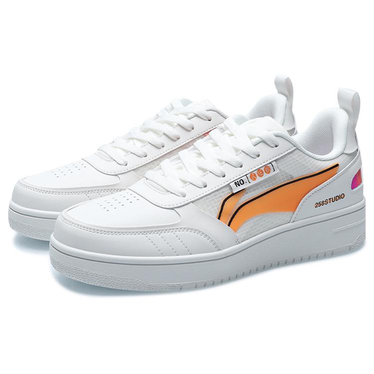 New LiNing NO.258 Anti Slip Wear Resistant Low Top Skateboard Shoes Unisex White Orange AGCR201-1