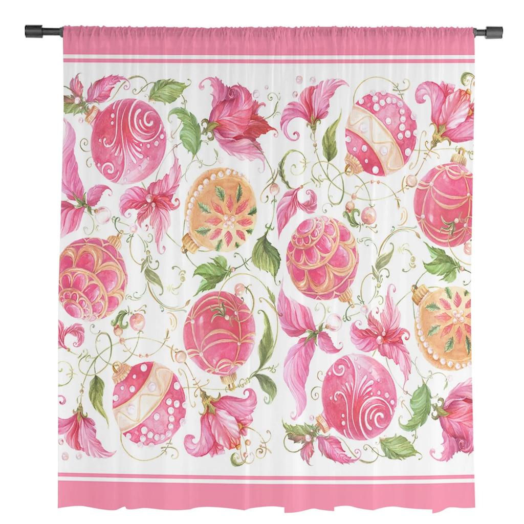 Winter Weihnachtsbeleuchtung Blumen Gardinen für Wohnzimmer Schlafzimmer Tüll Vorhang für Küche Voile Vorhang Blindplatten