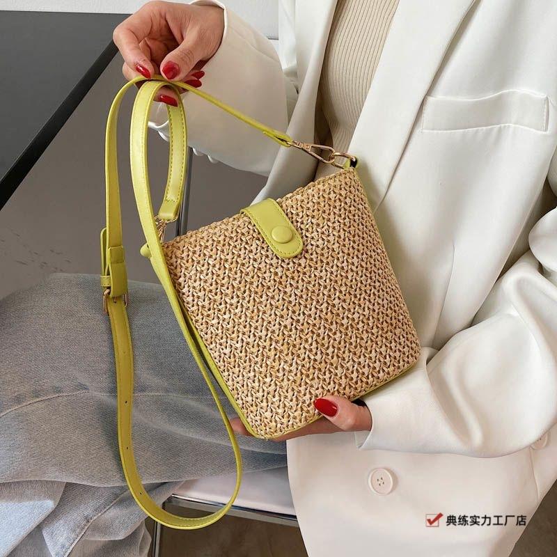 New seaside summer beach vacation versatile woven bag fashion messenger bag straw bucket bag shoulder bag