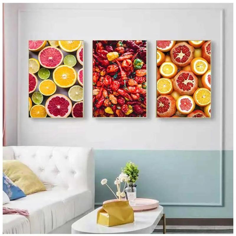 Nordic Wall Art Canvas Painting Colorful Fresh Vegetable Fruits Posters for Kitchen Decor Orange Lemon Picture for Restaurant