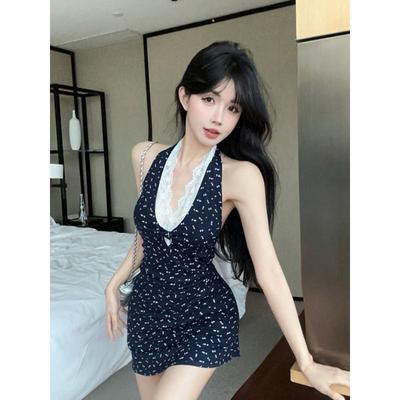 Huge Good-looking Waist-pinching Temperament Neck-hanging Long Dress, Floral Suspender Dress, Summer 2026 New Women's Fashion This Year