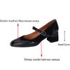 Fashion Genuine Leather Mary Jane Women's Shoes Fashion Retro Buckle Shallow Pumps Square Toe Thick Heel Handmade Shoes Woman Size 34-40