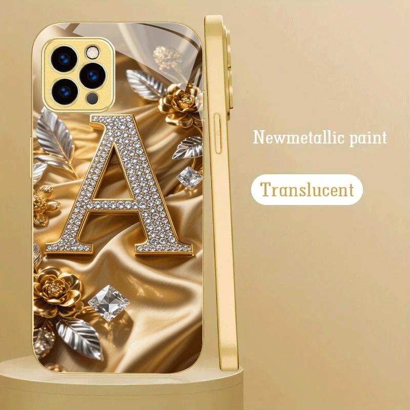 Diamondset Letter High-end Phone Case Electroplated Glass TPU PhoneCase for iPhone 17 16 15 14 13 12 11pm Pro Plus Dropresistant