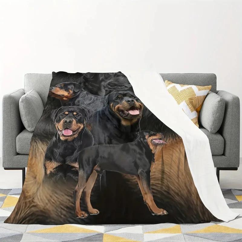 Rottweiler digital bedrucktes Polyester Schlafzimmer Samt Flanell Weiche Sofabezug Decke Vlies Weiche Sofabezug Decken für Betten