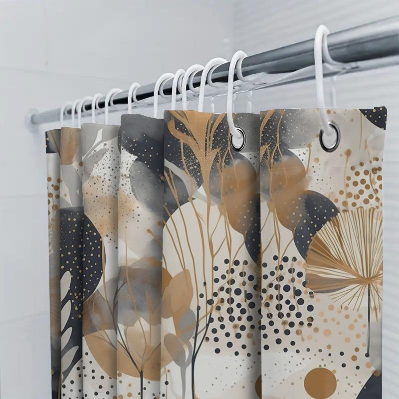 Modern Black Gold Shower Curtain With Watercolor Botanical Design Neutral Decor Bathroom Accessories Set For Home Improvement