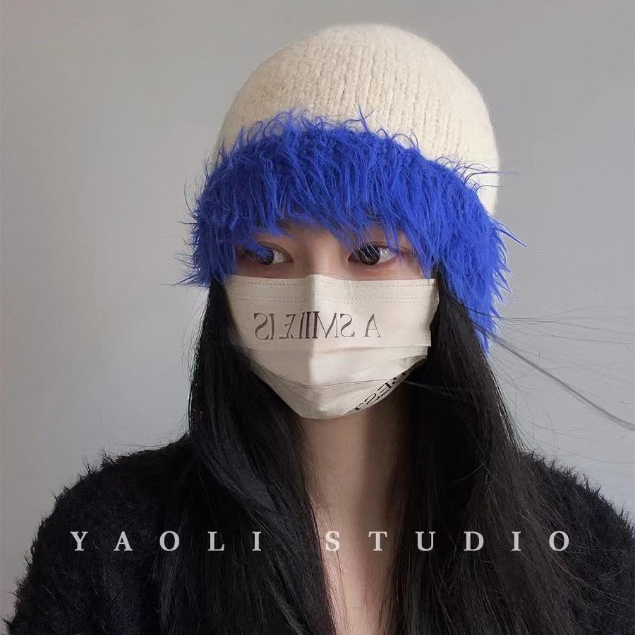 

Вовняна капелюх-диня з хутра, кольоровий в язаний капелюх, жіночий зимовий плюшевий капелюх для захисту вух, вовняний капелюх-відро, солодкий теплий капелюх-мішок на голову Adult average size бежевий