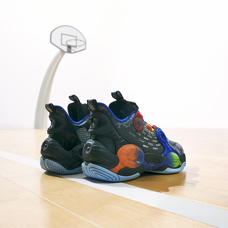 Anta Kids Asymmetric 2 Comfortable Daily Non-Slip Wear-Resistant Mid-Top Basketball Shoes Kids Basketball Shoes Black Gray Orange 312321102-4