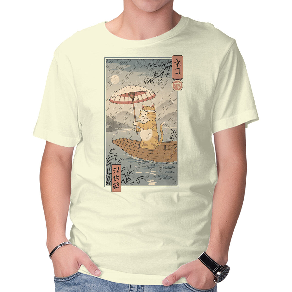 Unisex Crew Neck T-Shirt Neko Boat In Edo Graphic Short Sleeve Casual Tee XXL