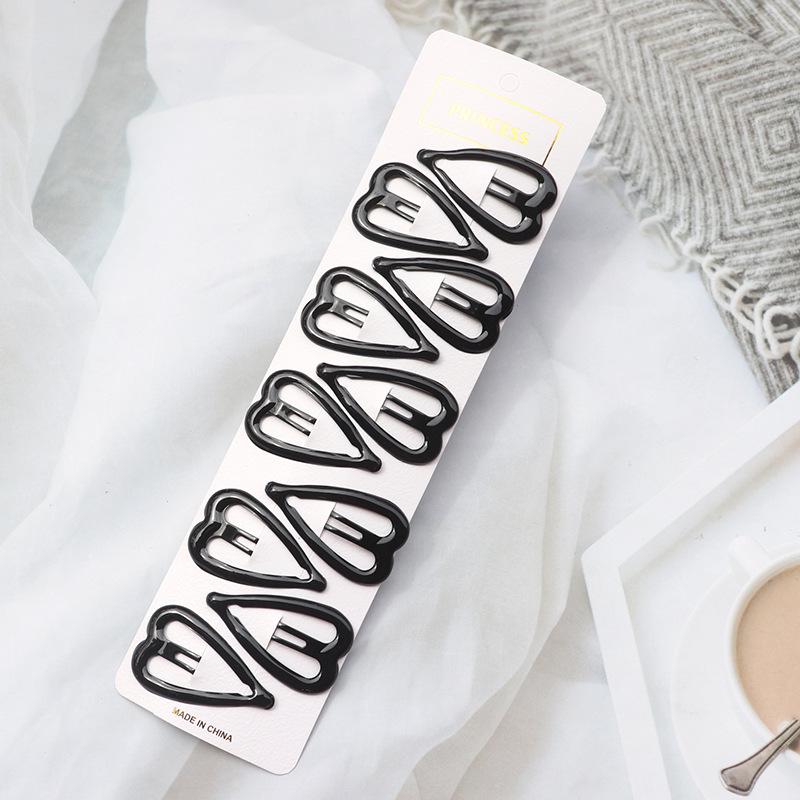 10-Piece Black Enamel Hair Clip Set for Women - Simple Forehead Stray Hair and Bangs Side Clips