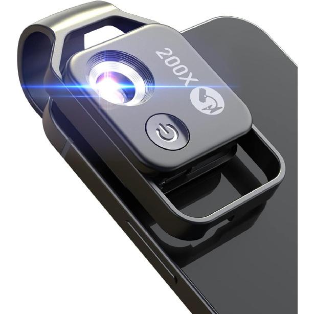 Phone Microscope with CPL Lens/LED Light, Nano Zoom 200X Pocket Microscope Camera Attachment with Universal Clip for Most iPhone/Andriod Phone - The