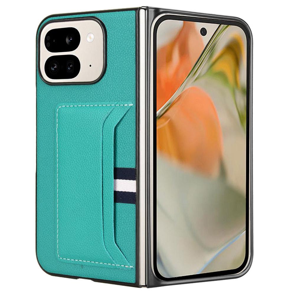 

For Google Pixel 9 Pro Fold 5G Case Card Holder Litchi Texture Leather+PC Folding Phone Cover C
